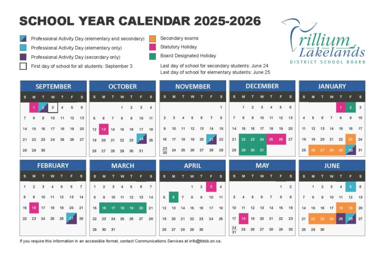 2025-2026 school year calendar – Trillium Lakelands District School Board